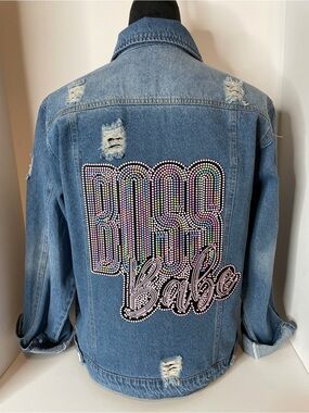 Custom Boss Babe Denim Jacket with Multicolor Embellished patches